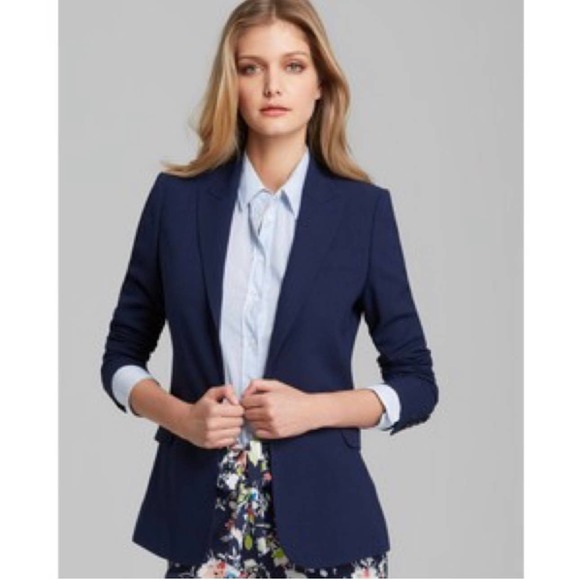 Equipment Jackets & Blazers - Equipment Anais Blazer Wool Blend Single Button Suit Jacket, Navy Blue